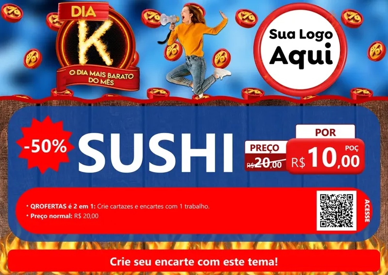 Modelo de Cartaz para Cartaz A4 Horizontal com o tema Dia K - O Dia Mais Barato Do Mês para Comida japonesa