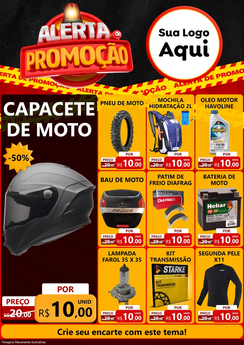 Modelo de Encarte para Encarte A4 Vertical com o tema Alerta de Promoção para Moto peças