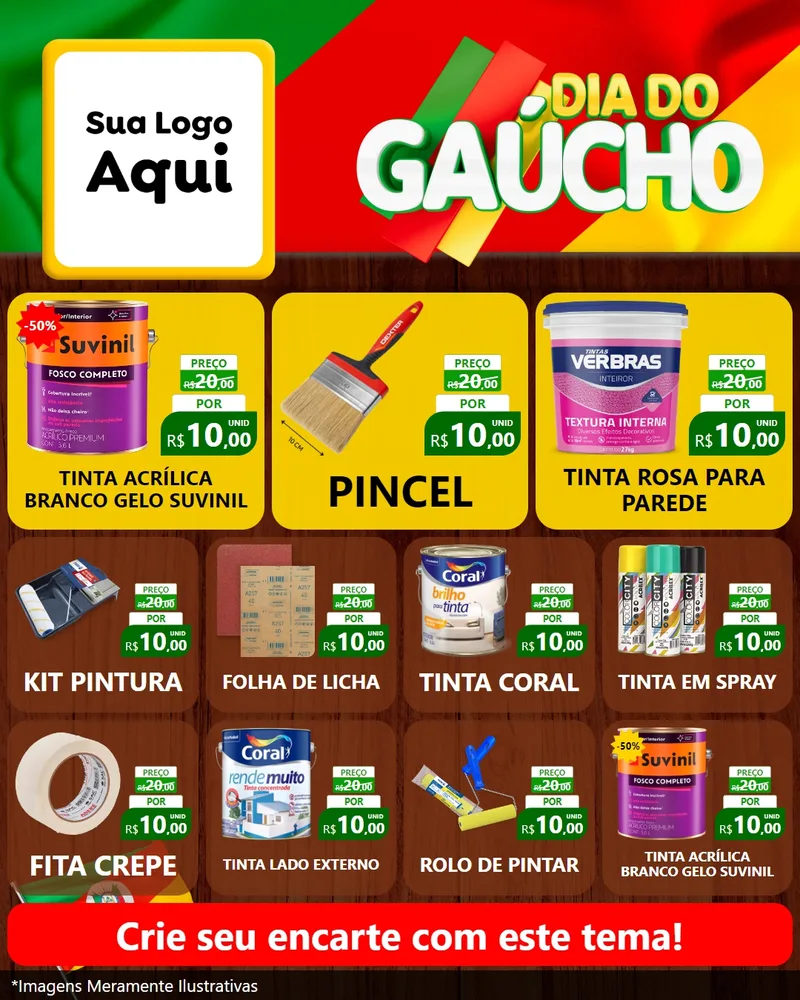 Modelo de Rede Social para Feed Instagram com o tema Dia do Gaúcho para Tintas e Ferramentas