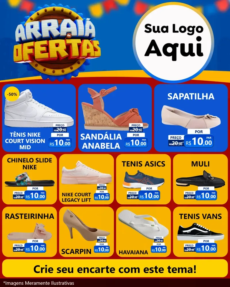 Modelo de Rede Social para Feed Instagram com o tema Arraiá de Ofertas - Junina para Calçados