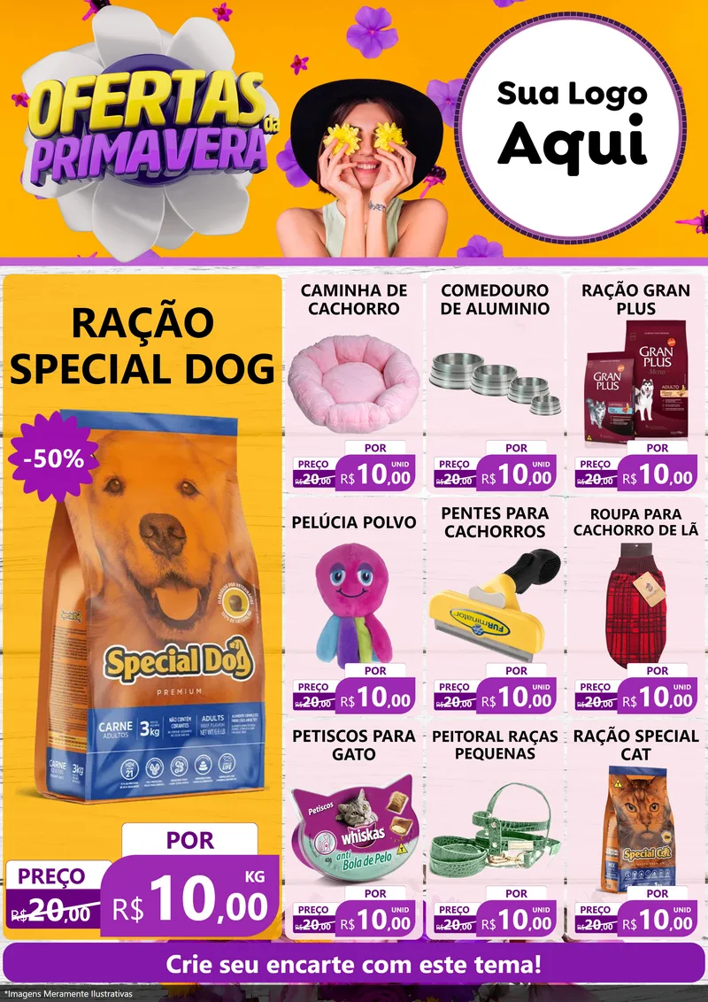 Modelo de Encarte para Encarte A4 Vertical com o tema Ofertas Da Primavera para Pet Shop