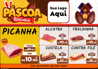 Modelo de Encarte para Encarte A4 Horizontal com o tema Páscoa Fantástica para Açougue