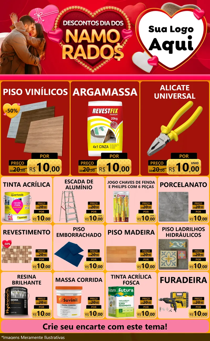 Modelo de Encarte para Encarte Grande com o tema Descontos Dia dos Namorados para Material para Construção