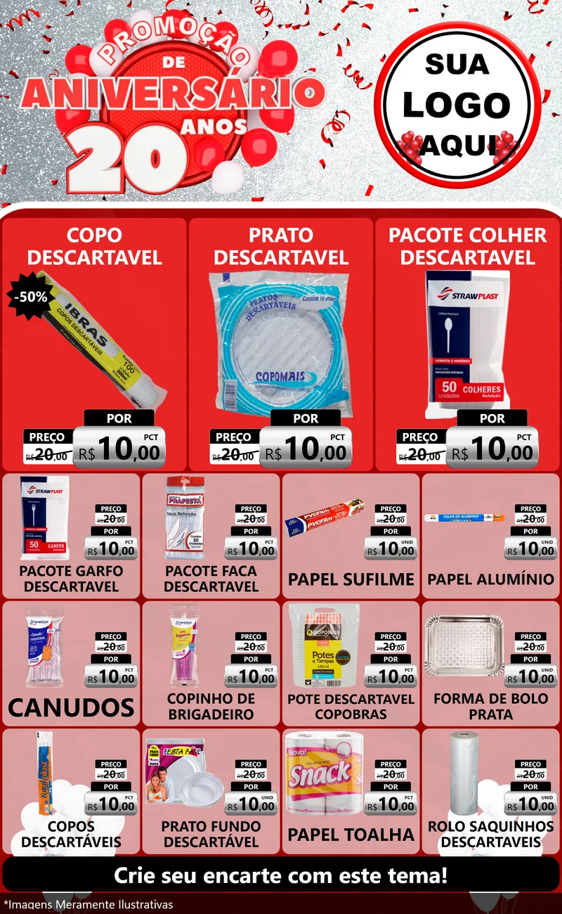 Modelo de Encarte para Encarte Grande com o tema Promoção de Aniversário - 20 Anos para Embalagens