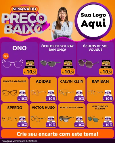 Modelo de Rede Social para Feed Instagram com o tema Semana do Preço Baixo para Óticas