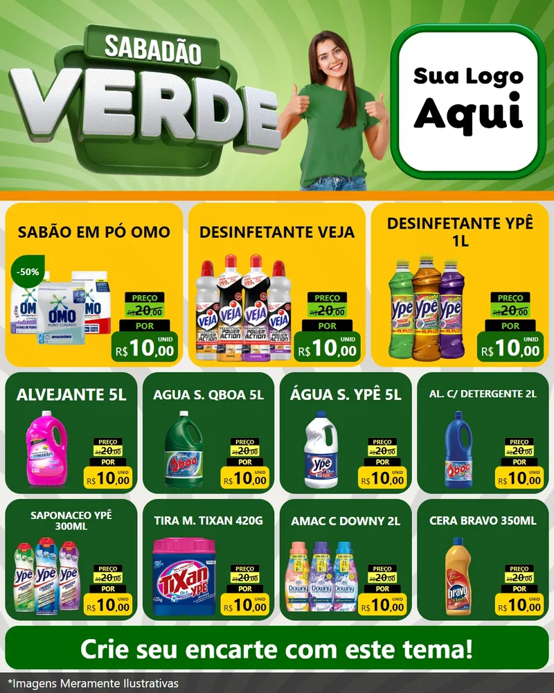 Modelo de Rede Social para Feed Instagram com o tema Sabadão Verde para Produtos de Limpeza