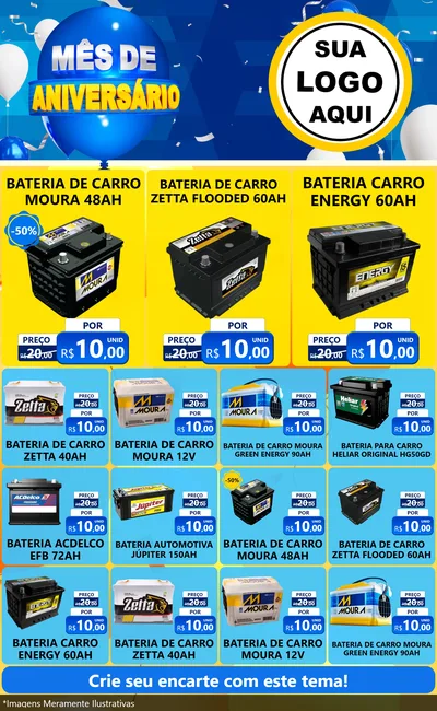 Modelo de Encarte para Encarte Grande com o tema Mês de Aniversário para Baterias Elétricas