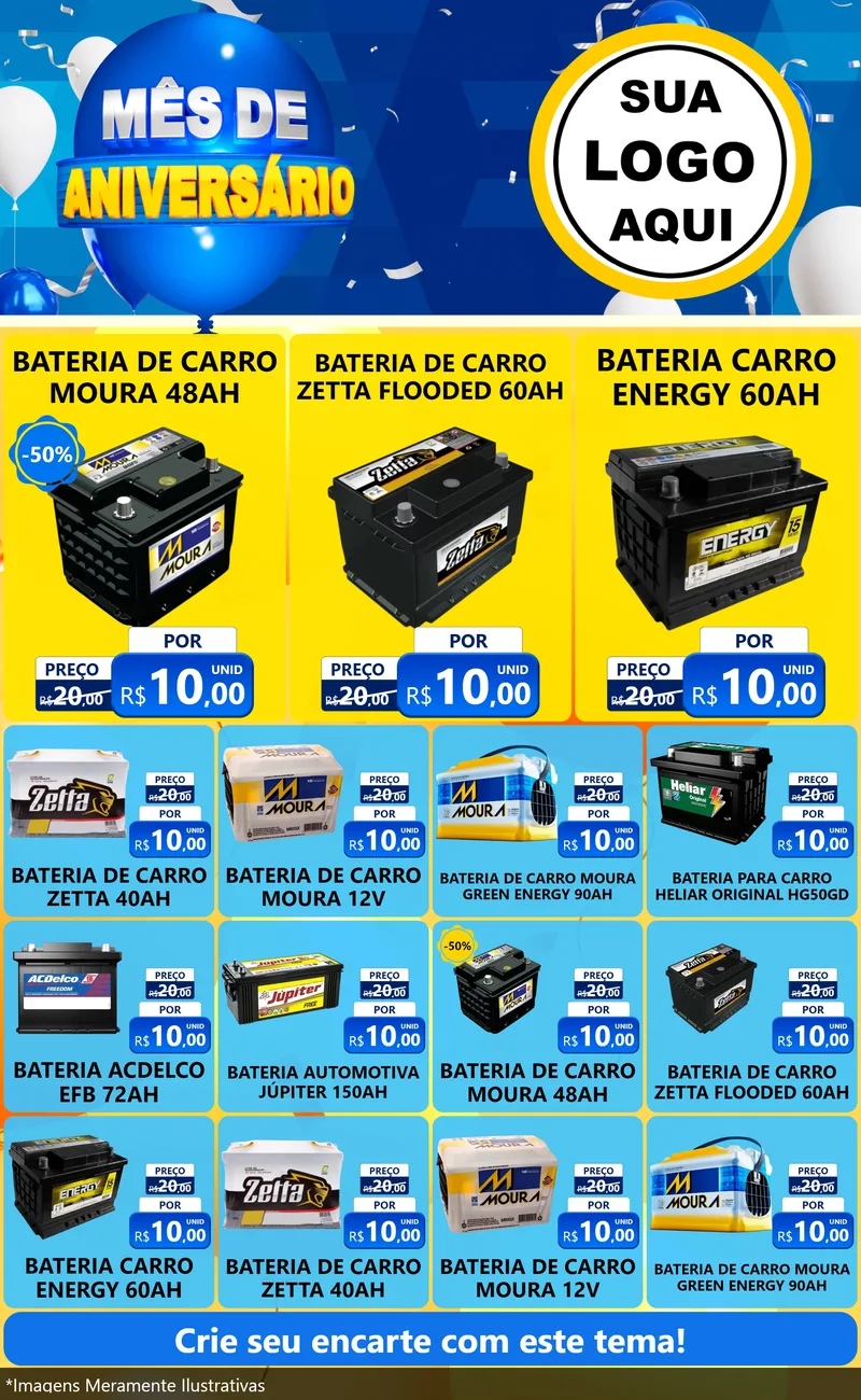 Modelo de Encarte para Encarte Grande com o tema Mês de Aniversário para Baterias Elétricas