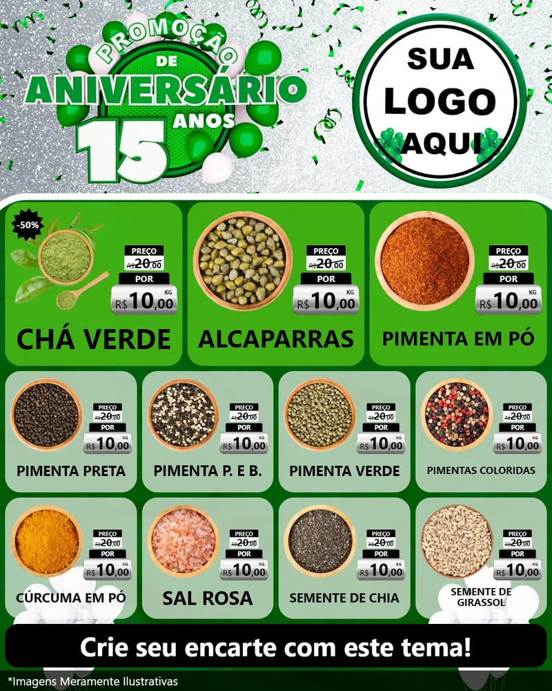 Modelo de Rede Social para Feed Instagram com o tema Promoção de Aniversário - 15 Anos para Produtos Naturais