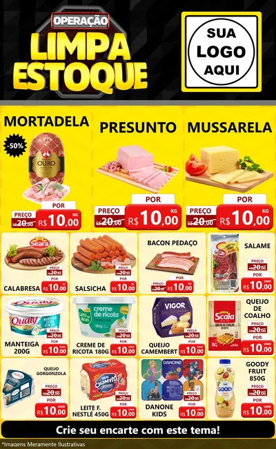 Modelo de Encarte para Encarte Grande com o tema Operação Limpa Estoque para Frios e Laticínios