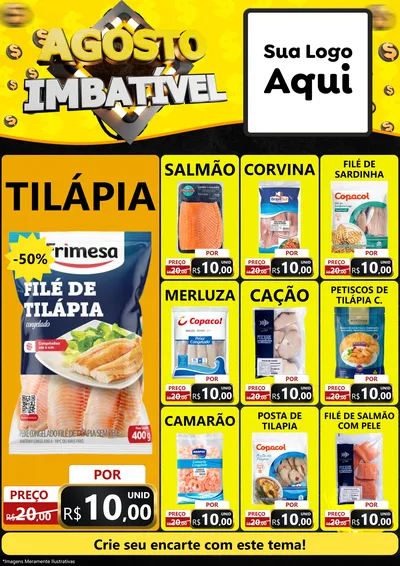 Modelo de Encarte para Encarte A4 Vertical com o tema Agosto Imbatível para Peixaria
