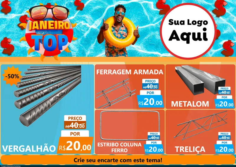Modelo de Encarte para Encarte A4 Horizontal com o tema Janeiro Top para Ferragens
