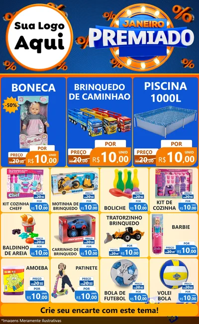 Modelo de Encarte para Encarte Grande com o tema Janeiro Premiado para Brinquedos