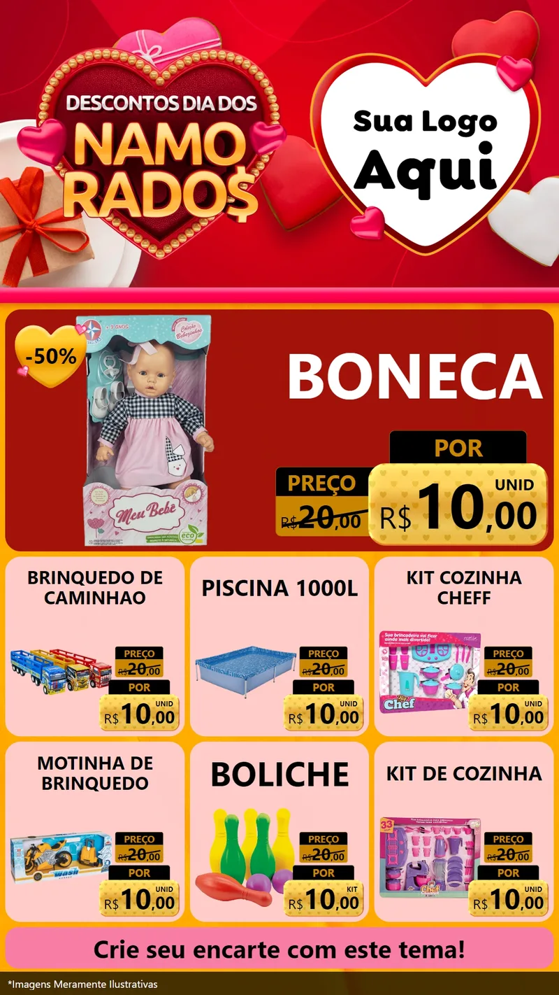 Modelo de Rede Social para Stories com o tema Descontos Dia dos Namorados para Brinquedos