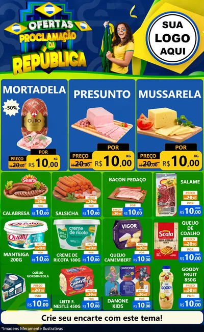 Modelo de Encarte para Encarte Grande com o tema Ofertas Proclamação da República para Frios e Laticínios