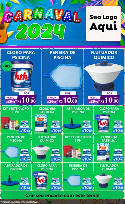 Modelo de Encarte para Encarte Grande com o tema Carnaval 2027 para Produtos para Piscina