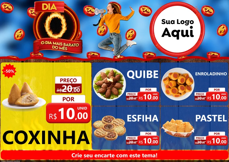 Modelo de Encarte para Encarte A4 Horizontal com o tema Dia O - O Dia Mais Barato Do Mês para Salgadaria
