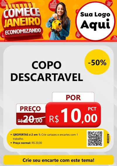 Modelo de Cartaz para Cartaz A4 Vertical com o tema Comece Janeiro Economizando para Embalagens