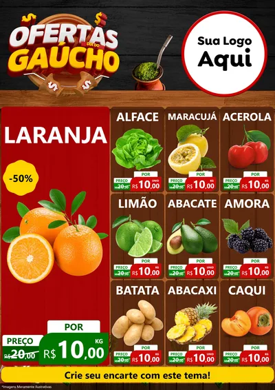 Modelo de Encarte para Encarte A4 Vertical com o tema Ofertas Dia do Gaúcho para Hortifrúti