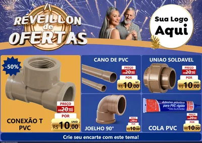 Modelo de Encarte para Encarte A4 Horizontal com o tema Réveillon de Ofertas para Tubos e conexões