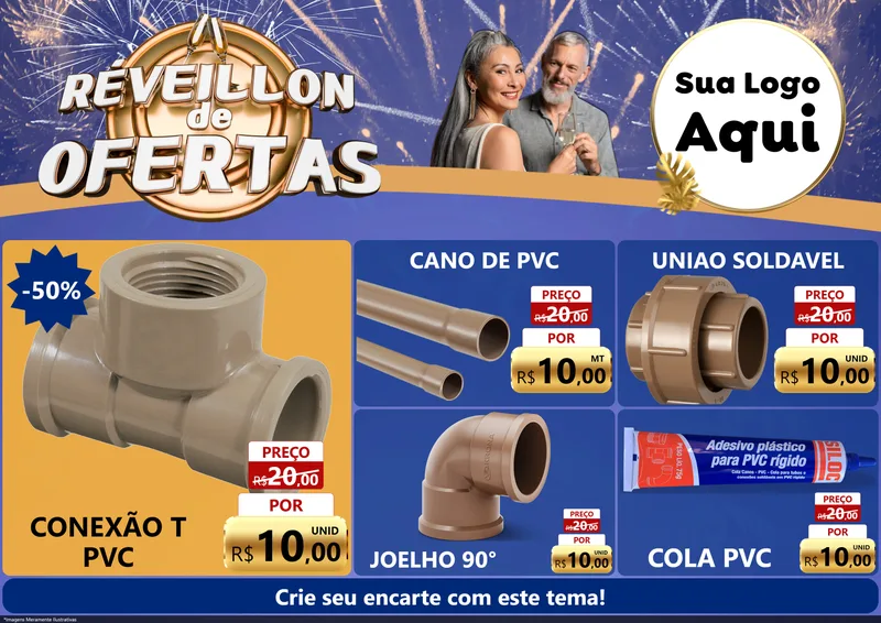 Modelo de Encarte para Encarte A4 Horizontal com o tema Réveillon de Ofertas para Tubos e conexões
