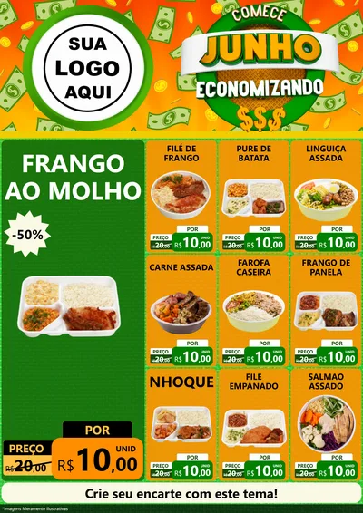 Modelo de Encarte para Encarte A4 Vertical com o tema Comece Junho Economizando para Restaurante