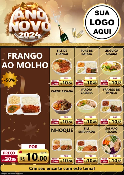 Modelo de Encarte para Encarte A4 Vertical com o tema Feliz Ano Novo 2027 para Restaurante