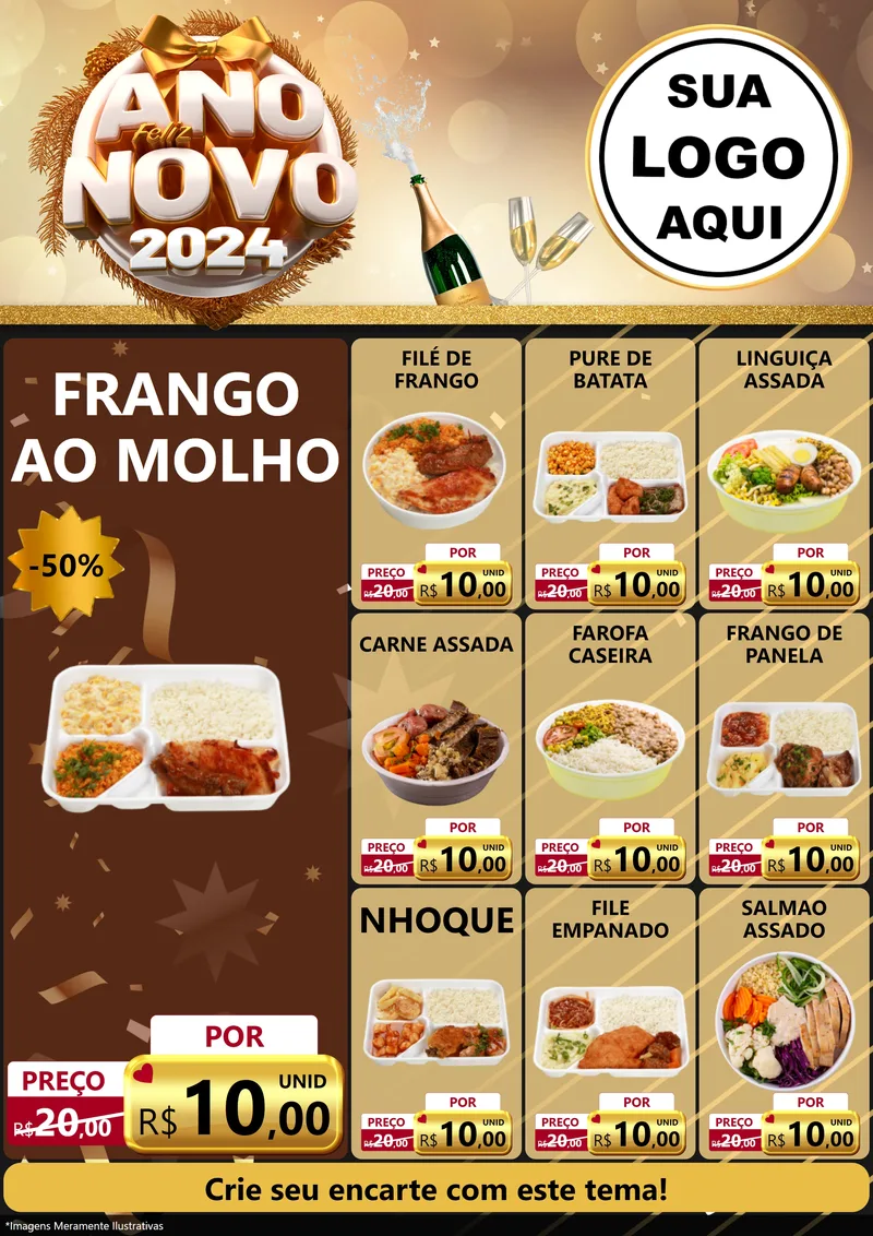 Modelo de Encarte para Encarte A4 Vertical com o tema Feliz Ano Novo 2027 para Restaurante