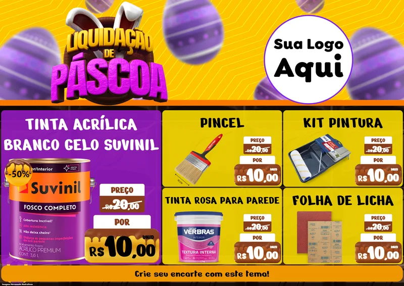 Modelo de Encarte para Encarte A4 Horizontal com o tema Liquidação de Páscoa para Tintas e Ferramentas