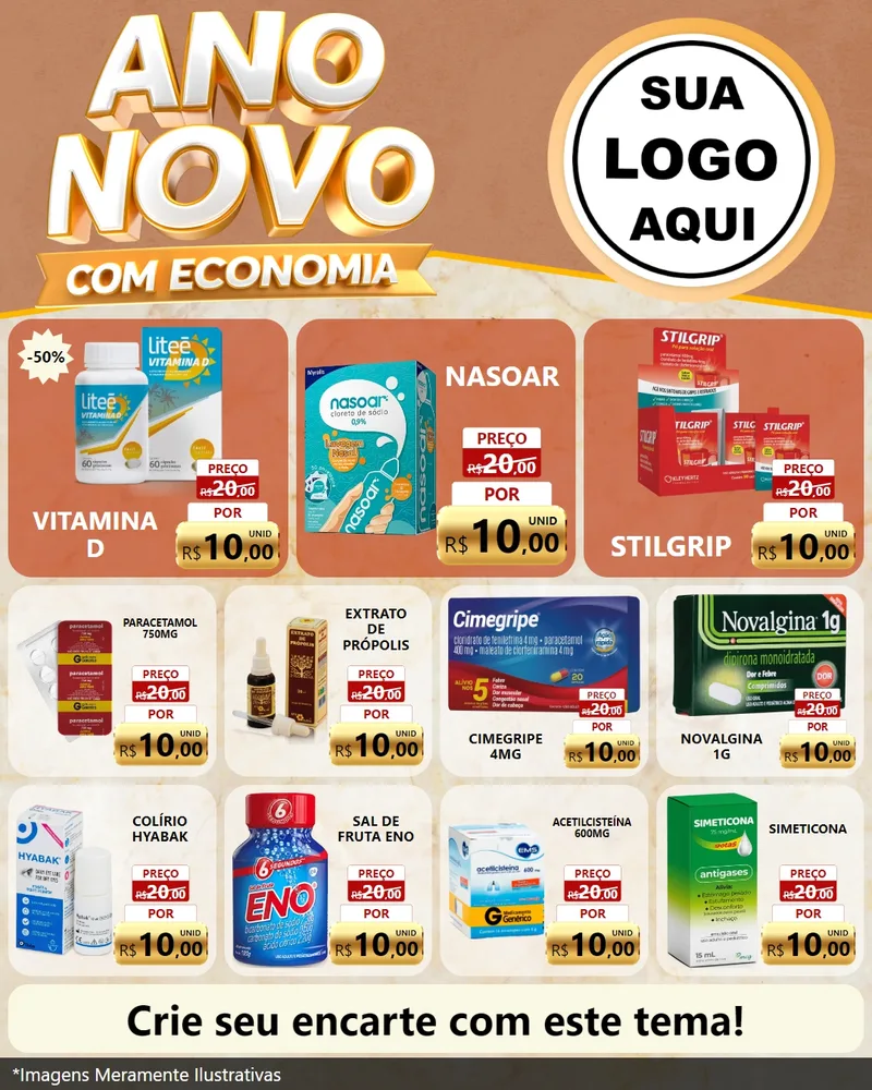 Modelo de Rede Social para Feed Instagram com o tema Ano Novo Com Economia para Farmácia