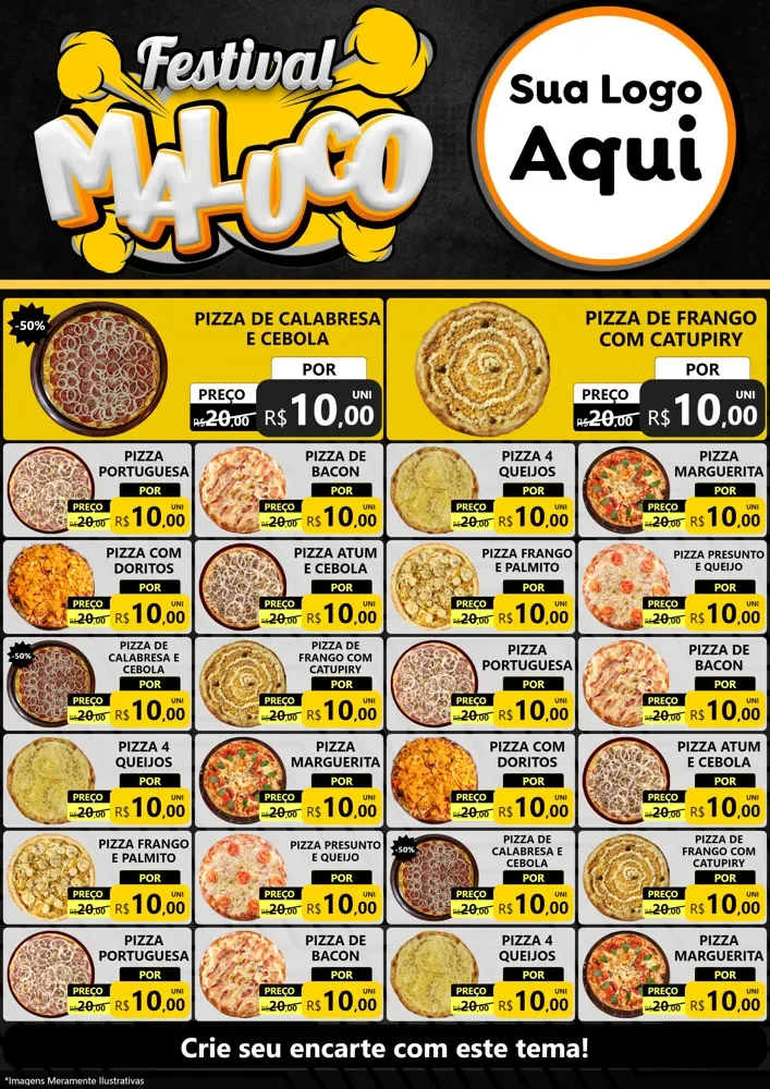 Modelo de Encarte para Encarte A4 Vertical com o tema Festival Maluco para Pizzaria