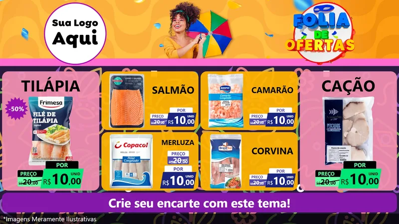 Modelo de TV para TV Horizontal com o tema Folia de Ofertas para Peixaria