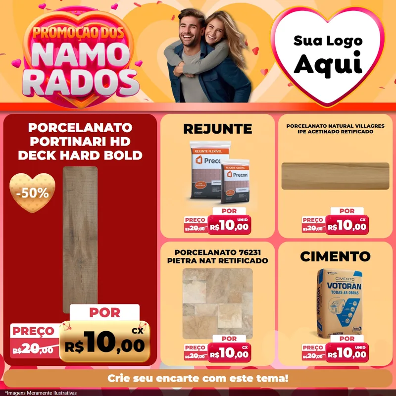 Modelo de Rede Social para Feed Facebook com o tema Promoção dos Namorados para Pisos e revestimentos