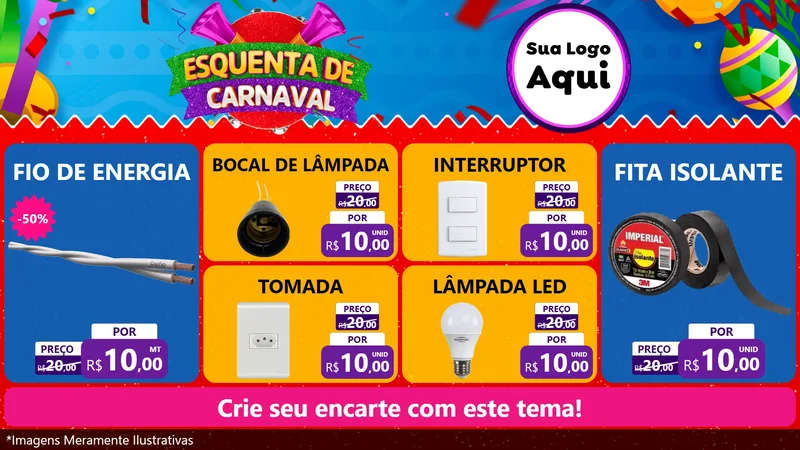 Modelo de TV para TV Horizontal com o tema Esquenta de Carnaval para Materiais Elétricos