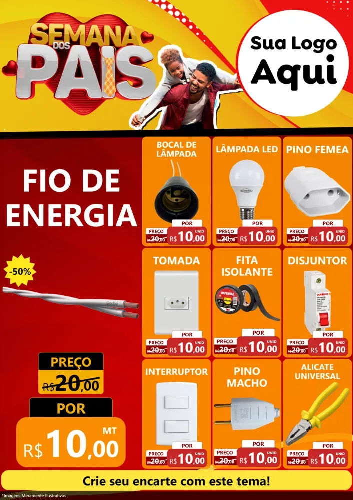 Modelo de Encarte para Encarte A4 Vertical com o tema Semana Dos Pais para Materiais Elétricos