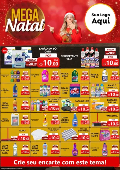 Modelo de Encarte para Encarte A4 Vertical com o tema Mega Natal para Produtos de Limpeza