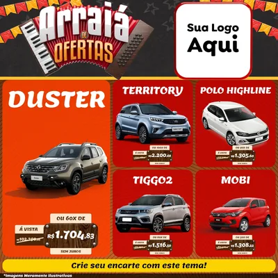 Modelo de Rede Social para Feed Facebook com o tema Arraiá de Ofertas - Junina para Concessionaria de Carros