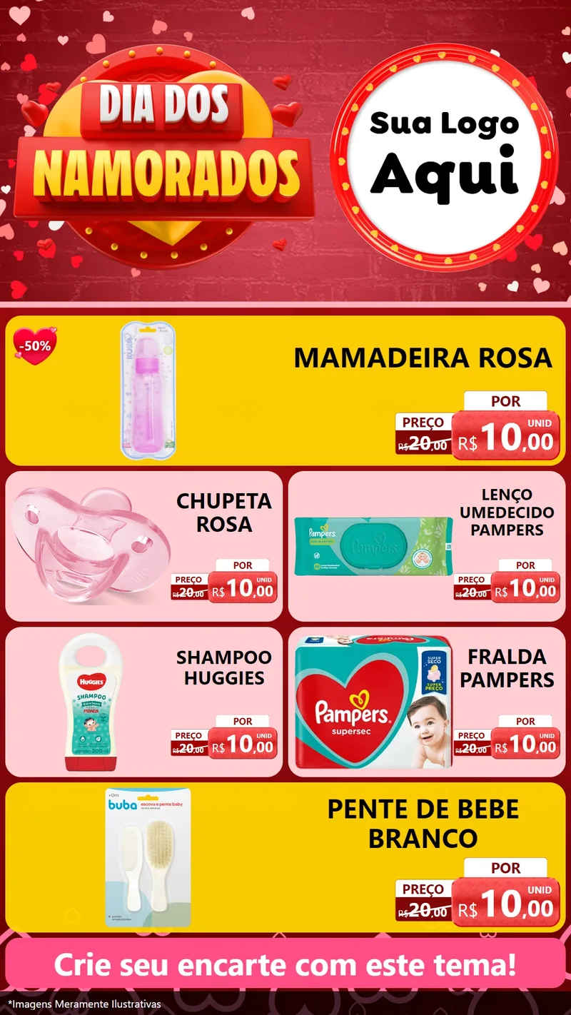 Modelo de TV para TV Vertical com o tema Dia Dos Namorados para Bebês