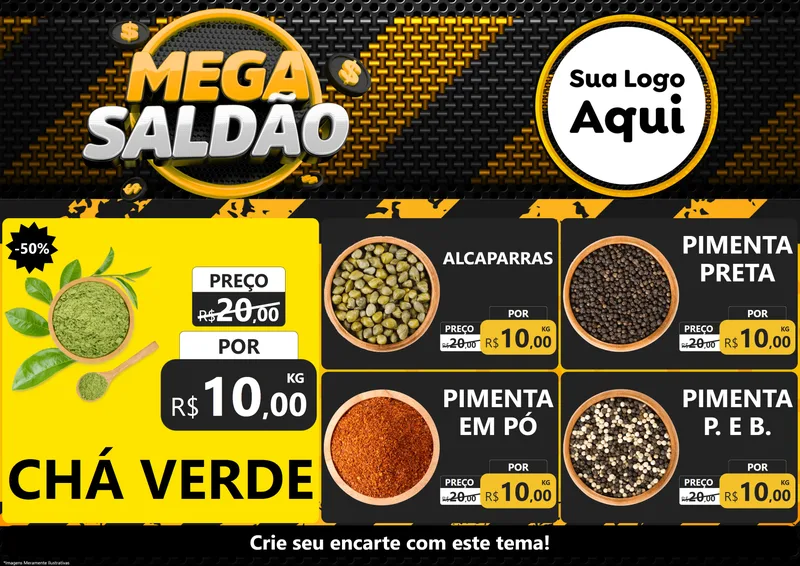 Modelo de Encarte para Encarte A4 Horizontal com o tema Mega Saldão para Produtos Naturais