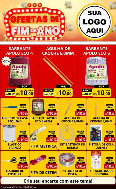 Modelo de Encarte para Encarte Grande com o tema Ofertas de Fim de Ano para Armarinho e Aviamentos