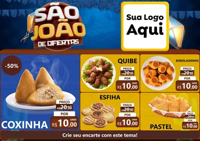 Modelo de Encarte para Encarte A4 Horizontal com o tema São João Ofertas Imbatíveis! - Junina para Salgadaria