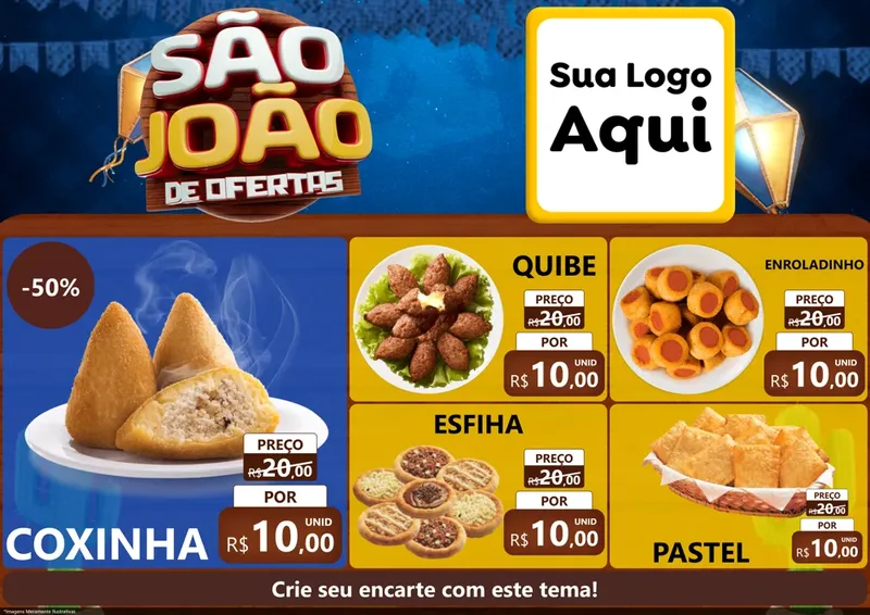 Modelo de Encarte para Encarte A4 Horizontal com o tema São João Ofertas Imbatíveis! - Junina para Salgadaria