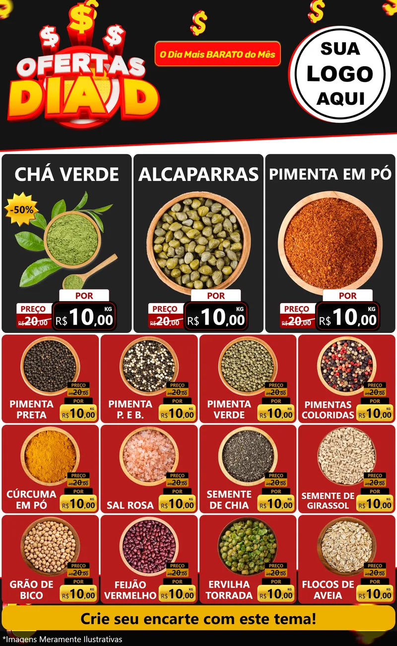 Modelo de Encarte para Encarte Grande com o tema Ofertas Dia D para Produtos Naturais