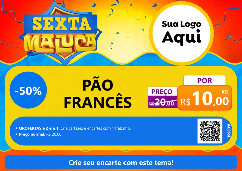 Modelo de Cartaz para Cartaz A4 Horizontal com o tema Sexta Maluca para Padaria