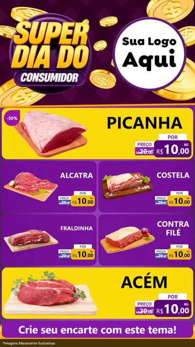 Modelo de TV para TV Vertical com o tema Super Dia do Consumidor para Açougue
