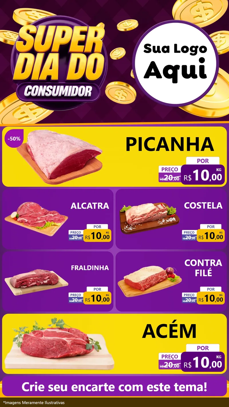 Modelo de TV para TV Vertical com o tema Super Dia do Consumidor para Açougue