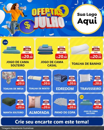 Modelo de Rede Social para Feed Instagram com o tema Ofertas de Julho para Cama, Mesa e Banho