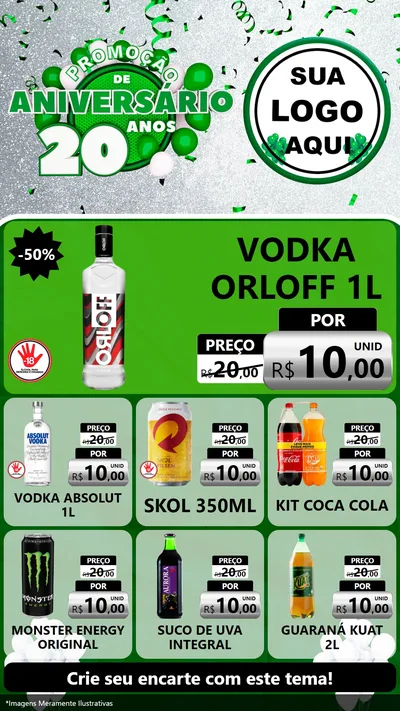 Modelo de Rede Social para Stories com o tema Promoção de Aniversário - 20 Anos para Distribuidora de bebidas