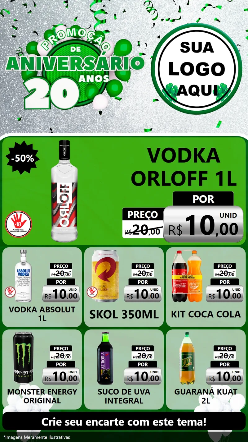 Modelo de Rede Social para Stories com o tema Promoção de Aniversário - 20 Anos para Distribuidora de bebidas