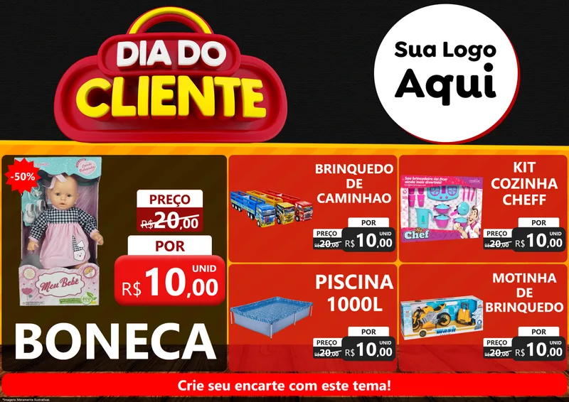 Modelo de Encarte para Encarte A4 Horizontal com o tema Dia do Cliente para Brinquedos